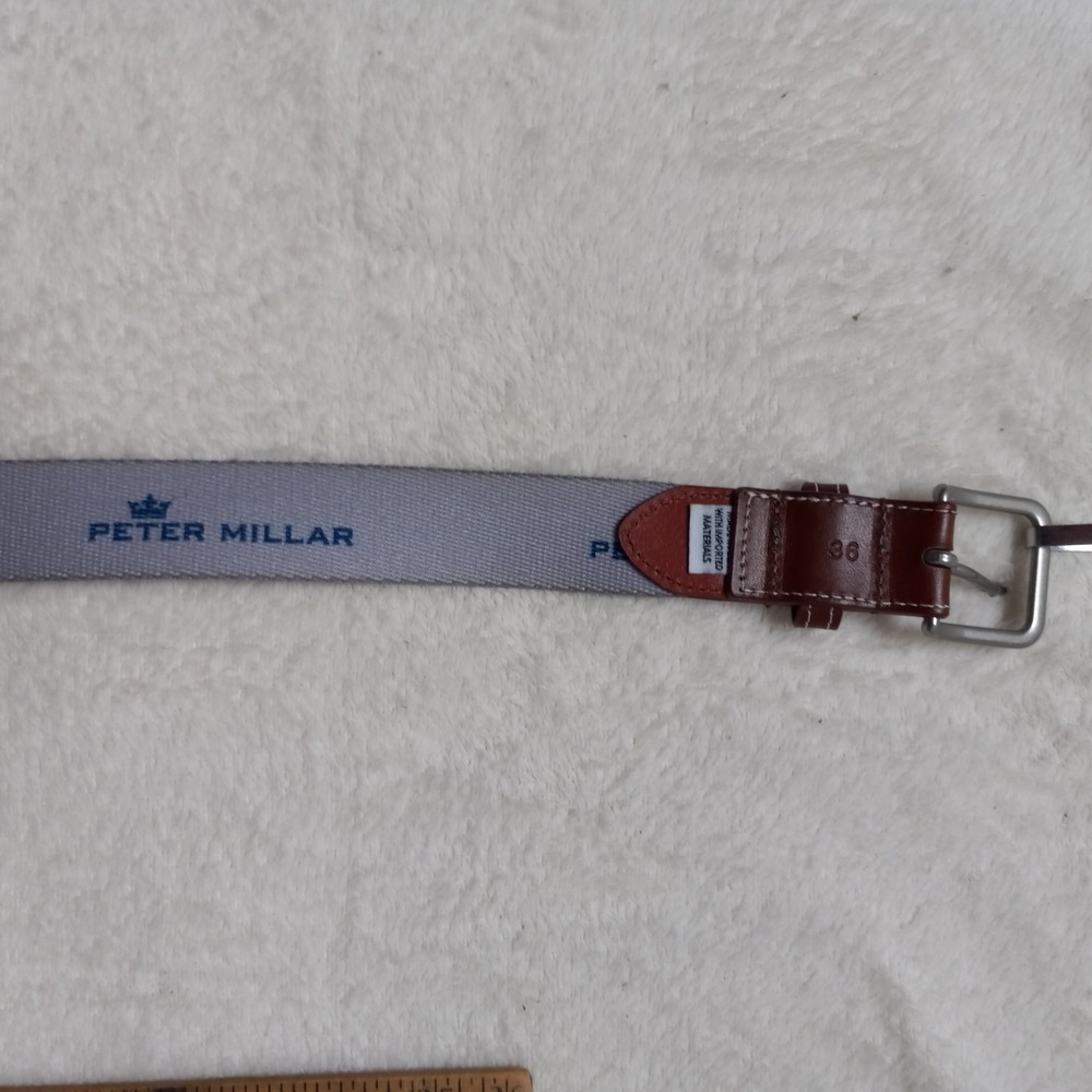 Peter Millar Belt Size 36 Light Green W/ PDJI Logo Brown Leather GOLF BOATING